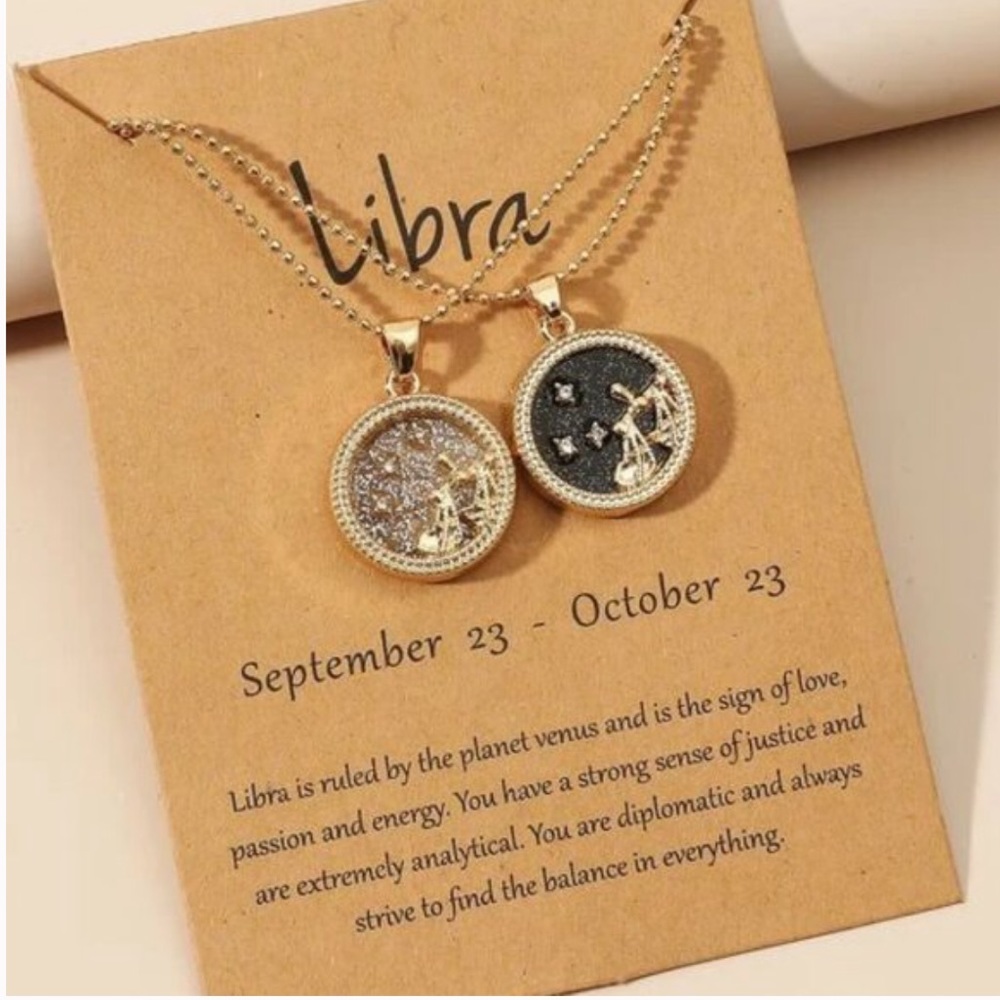 Libra Zodiac Sign 2-Piece Necklace Set